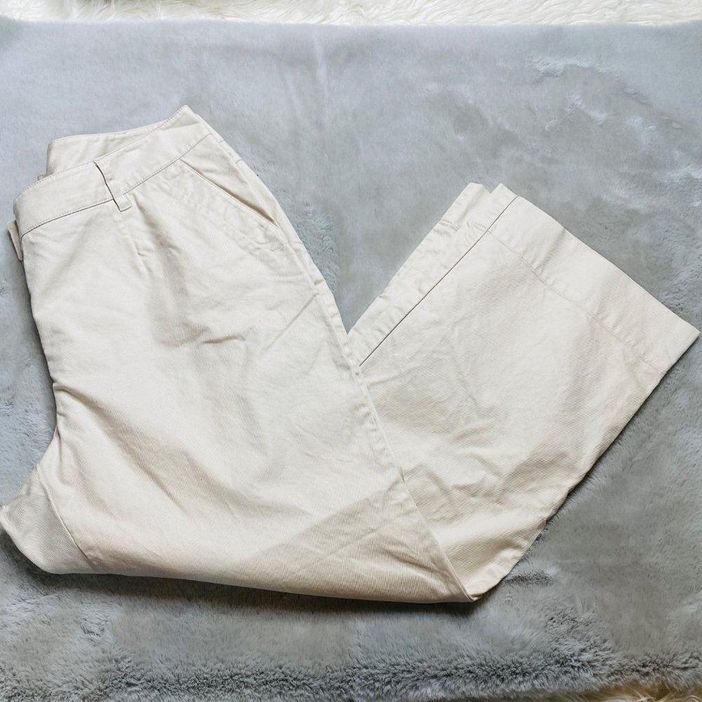 Talbots Pant Womens 16 Wide Leg Chino Crops Straight Tan Pockets Pants Poplin